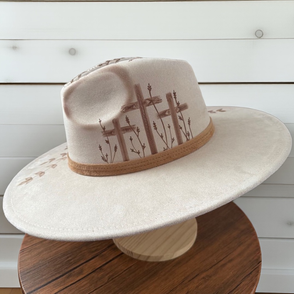 Three Cross Hand Burned Suede Fedora Hats